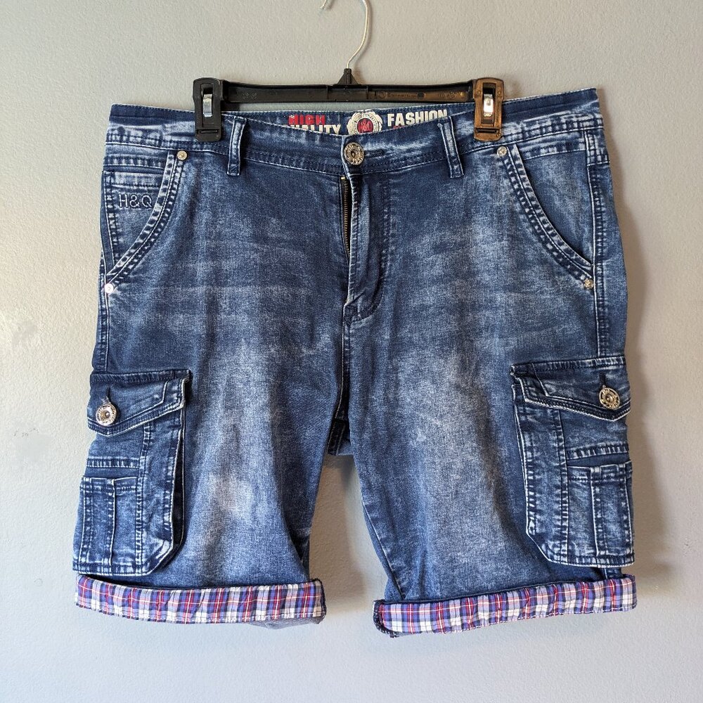 H&Q Fashion Denim Men's Cargo Shorts Waist 35-36